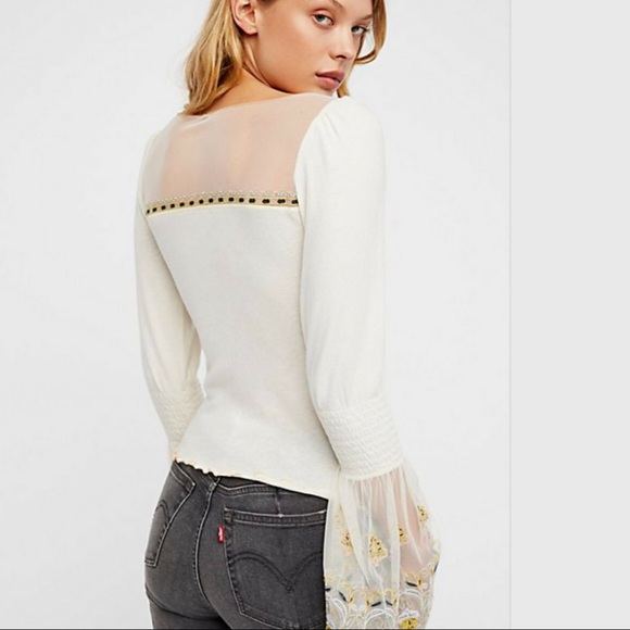 FREE PEOPLE High Tides Bell Sleeves Mesh Top NWT - Picture 3 of 4